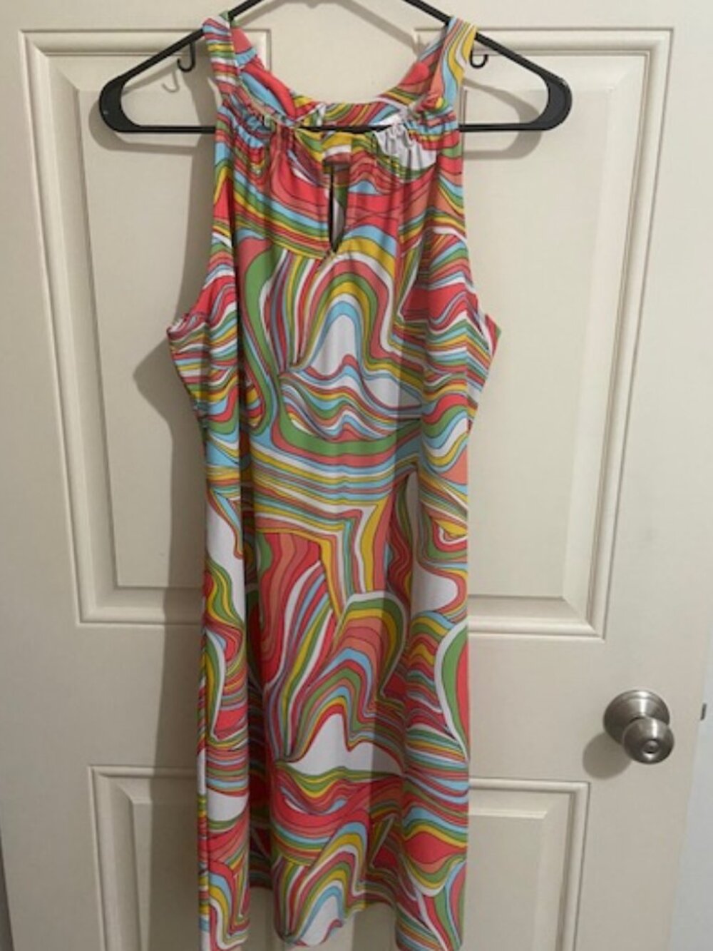 JUDE CONNALLY Lisa Dress RIBBON SWIRLS CORAL Sz M
